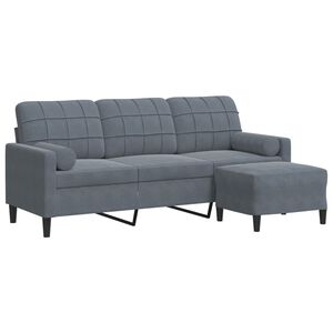vidaXL Sof&aacute; de 3 lugares com apoio de p&eacute;s 180 cm veludo cinza-escuro