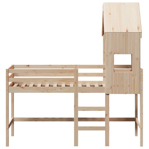 vidaXL Cama alta c/ escada e telhado 90x190 cm pinho maci&ccedil;o