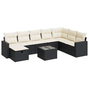 vidaXL 8 pcs conjunto sof&aacute;s de jardim com almofad&otilde;es vime PE preto