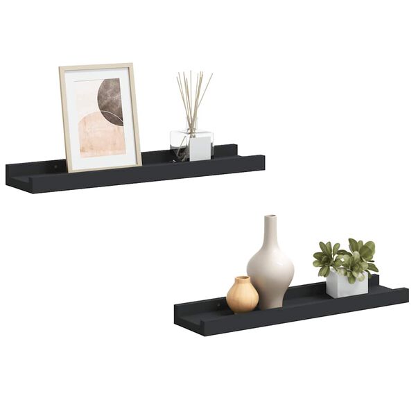 vidaXL Unidade de prateleiras com rebordo 2 pcs 40x9x3 cm MDF preto