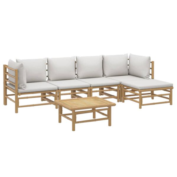 vidaXL 6 pcs conj. lounge de jardim bambu c/ almofadões cinzento-claro