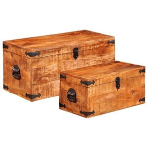 Conjunto de 2 cofres armazenamento de madeira de mango