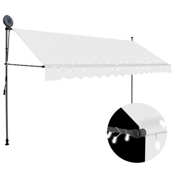 vidaXL Toldo retrátil manual com LED 350 cm creme