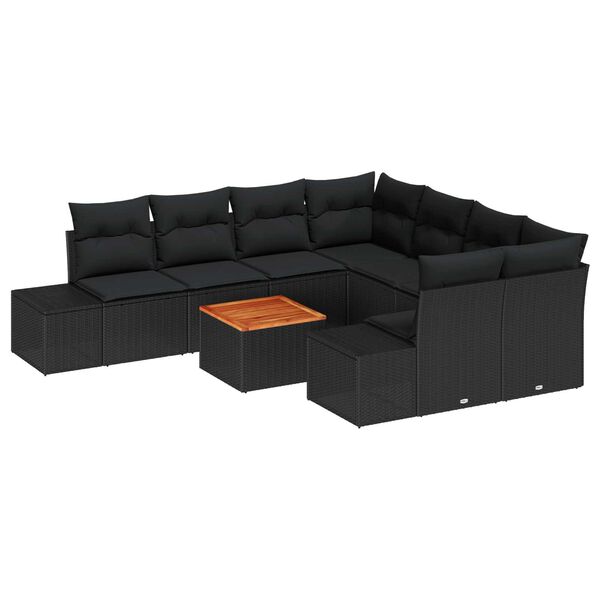vidaXL Conjunto de Sofá de Jardim 9 pcs Preto