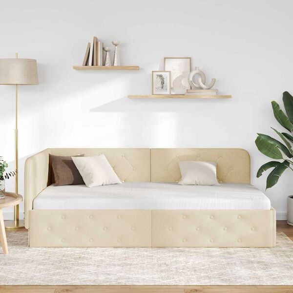 vidaXL Estrutura de Cama de Canto Creme 100 x 200 cm tecido