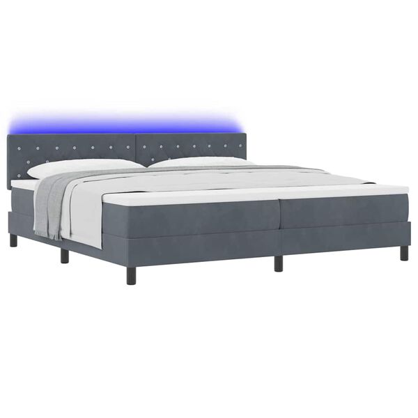 vidaXL Cama Box Spring LED com led Cinza Escuro 200 x 200 cm Veludo