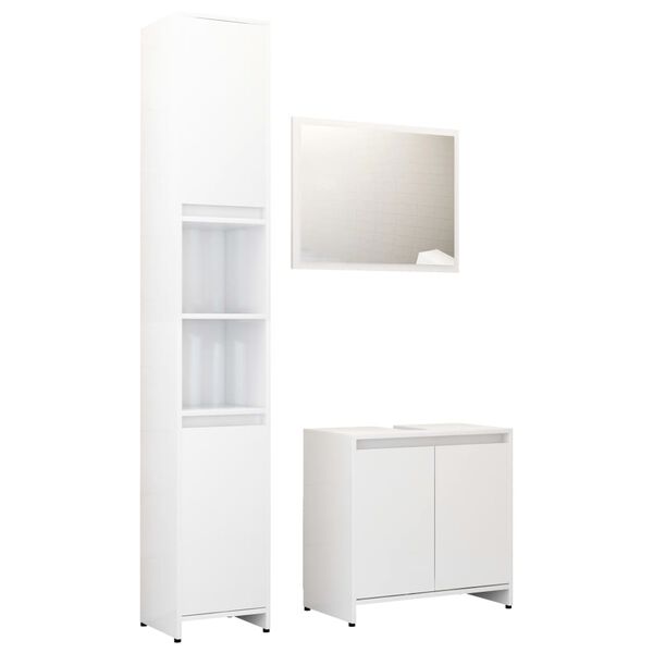 vidaXL 3 pcs conj. m&oacute;veis casa de banho contraplacado branco brilhante