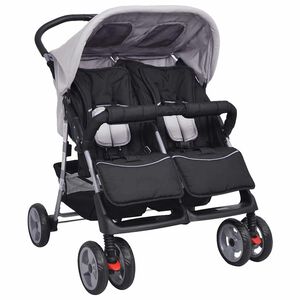 vidaXL Carrinho de beb&eacute; para g&eacute;meos, a&ccedil;o cinzento e preto