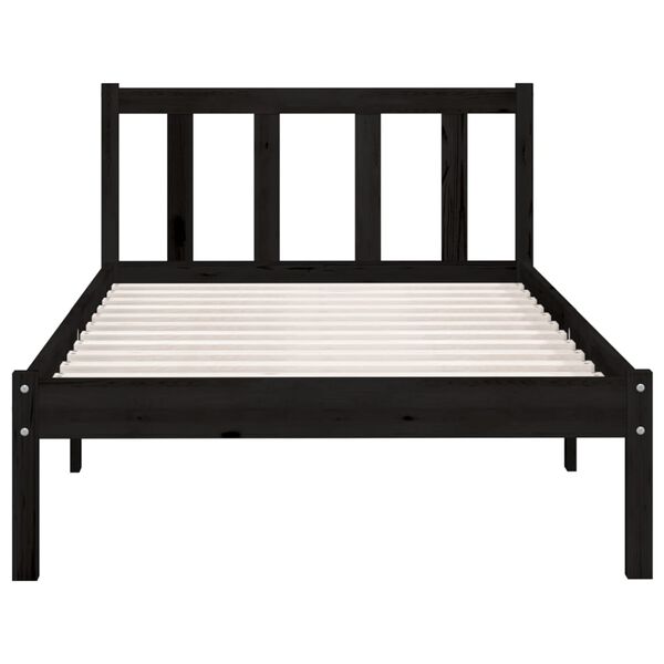 vidaXL Estrutura de cama solteiro 90x190 cm pinho maci&ccedil;o preto