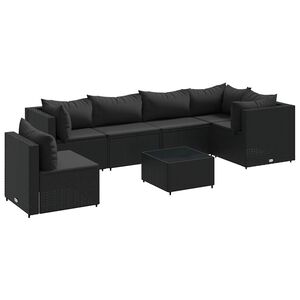 vidaXL 7 pcs conjunto lounge de jardim c/ almofad&otilde;es vime PE preto