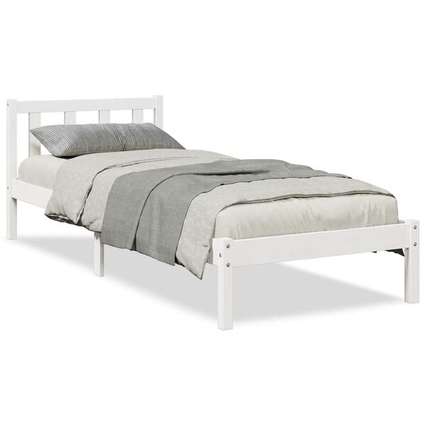 vidaXL Cama extra longa sem colch&atilde;o 90x220 cm pinho maci&ccedil;o branco