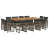 vidaXL 13 pcs conjunto jantar p/ jardim c/ almofad&otilde;es vime PE cinzento