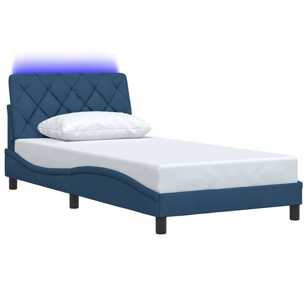 vidaXL Estrutura de cama com LED sem colch&atilde;o 100x200 cm tecido azul