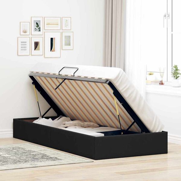 vidaXL Cama com Armazenamento com colch&atilde;o Preto 90 x 190 cm tecido