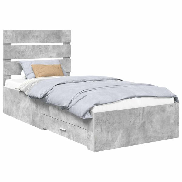 vidaXL Estrutura da Cama com gaveta Cinza Concreto e Prata 70 x 190 cm