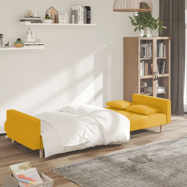 vidaXL Sof&aacute;-cama 2 lugares com duas almofadas tecido amarelo