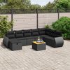 vidaXL 9 pcs conjunto de sof&aacute;s p/ jardim c/ almofad&otilde;es vime PE preto