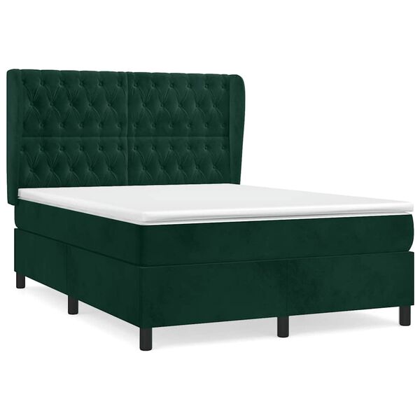 vidaXL Cama com molas/colch&atilde;o 140x200 cm veludo verde-escuro