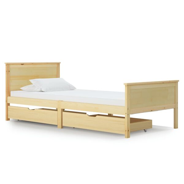 vidaXL Estrutura de cama com 2 gavetas 90x200 cm pinho maci&ccedil;o