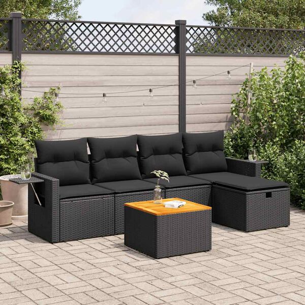 vidaXL 6 pcs conjunto sof&aacute;s de jardim c/ almofad&otilde;es vime PE preto