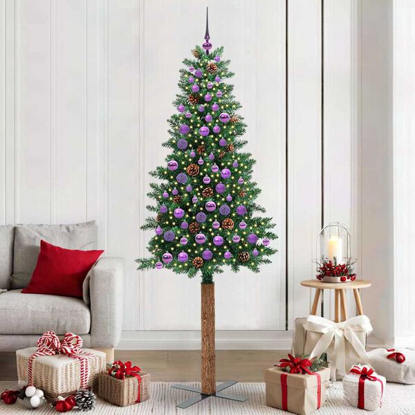vidaXL &Aacute;rvore de Natal Slim com 300 LEDs com suporte Verde 210 cm