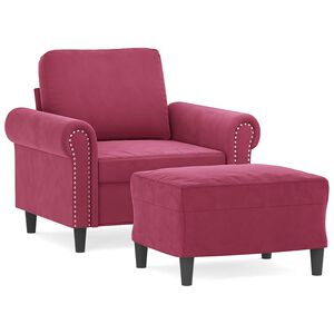vidaXL Poltrona com apoio de p&eacute;s 60 cm veludo vermelho tinto