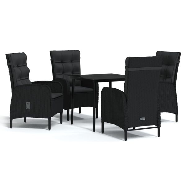 vidaXL 5 pcs conjunto de jantar p/ jardim c/ almofad&otilde;es preto