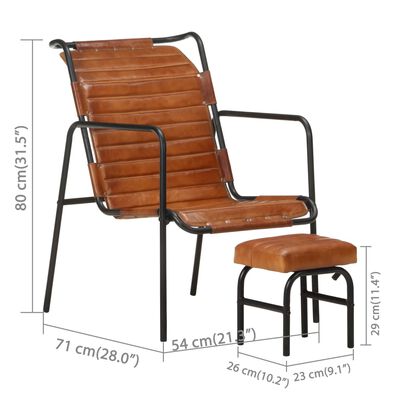 vidaXL Cadeira com braços e apoio de pés couro genuíno castanho