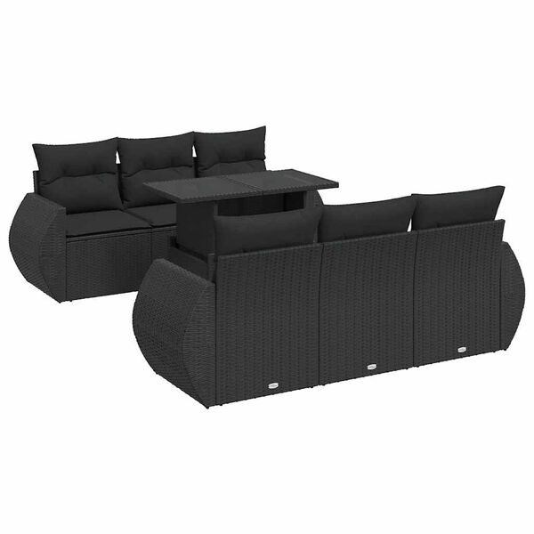vidaXL 7 pcs conjunto de sof&aacute;s p/ jardim c/ almofad&otilde;es vime PE preto
