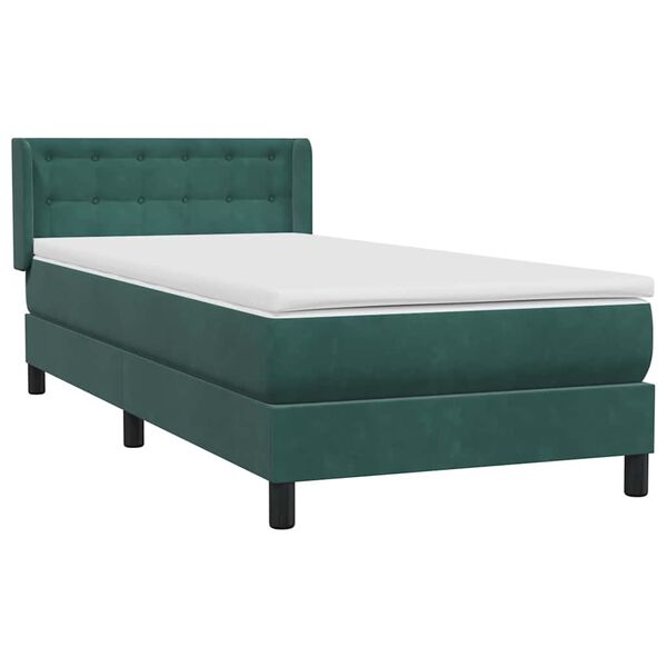 vidaXL Cama com molas/colch&atilde;o 90x220 cm veludo verde-escuro