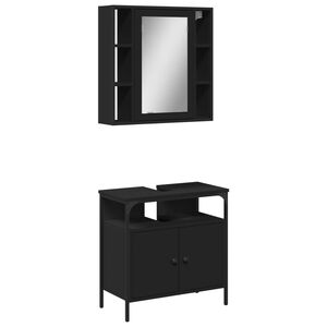 vidaXL 2 pcs conjunto m&oacute;veis casa de banho derivados de madeira preto