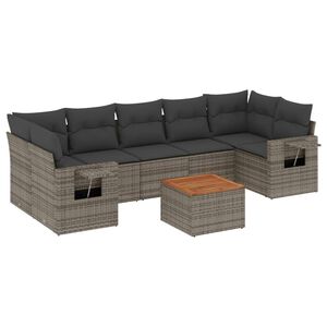 vidaXL 8 pcs conjunto sof&aacute;s de jardim c/ almofad&otilde;es vime PE cinzento
