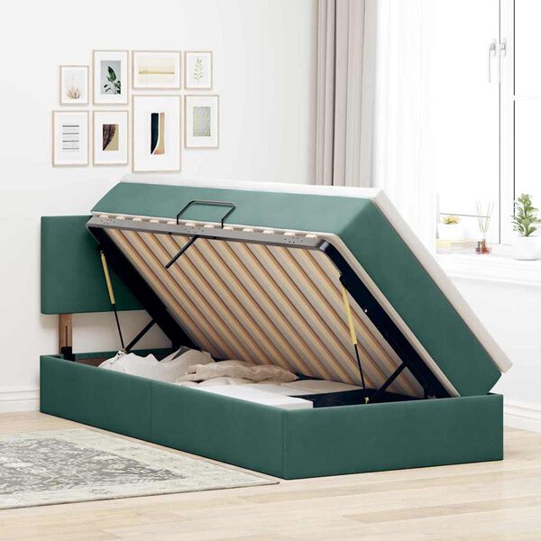 vidaXL Cama com Armazenamento Verde Escuro 90 x 200 cm Veludo