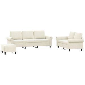 vidaXL 3 pcs conjunto de sof&aacute;s com almofad&otilde;es veludo cor creme