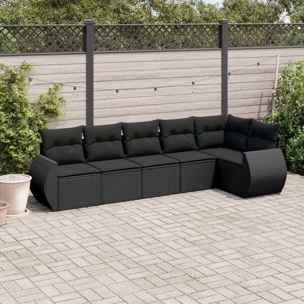 vidaXL 6 pcs conjunto sof&aacute;s de jardim c/ almofad&otilde;es vime PE preto