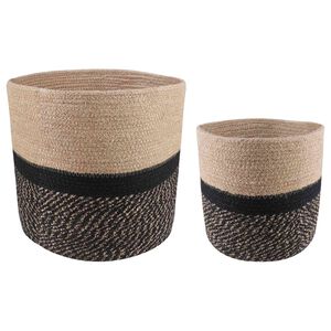 vidaXL Conjunto de Vasos de Planta 2 unid. Natural e Preto