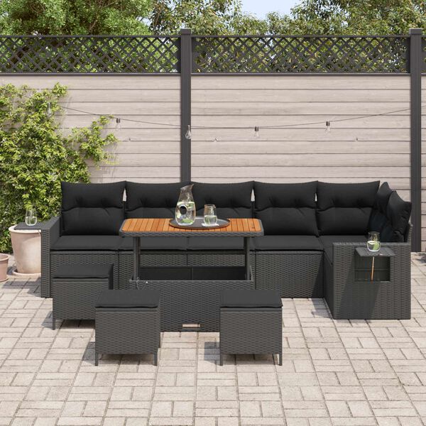vidaXL Conjunto de Sof&aacute; de Jardim 10 pcs Preto vime PE