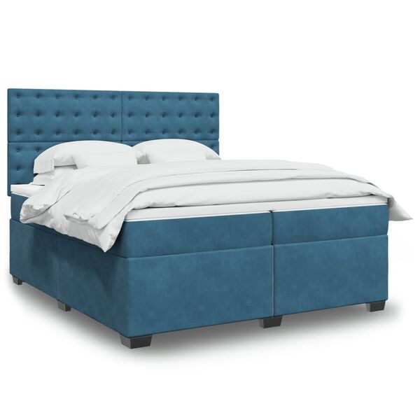 vidaXL Cama com molas/colch&atilde;o 200x200 cm veludo azul