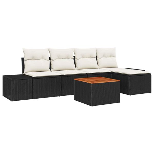 vidaXL Conjunto de Sofá de Jardim 6 pcs Preto e Creme vime PE