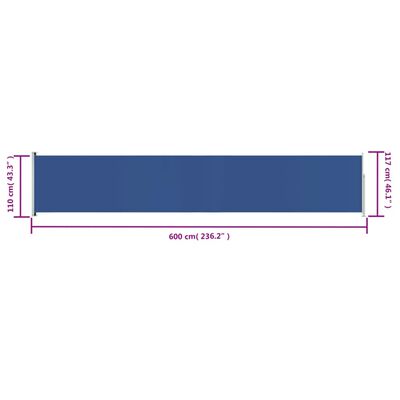 vidaXL Toldo lateral retrátil para pátio 117x600 cm azul