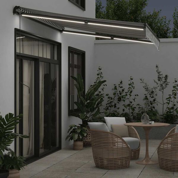 vidaXL Toldo retr&aacute;til manual com luzes LED 300x250 cm antracite/branco