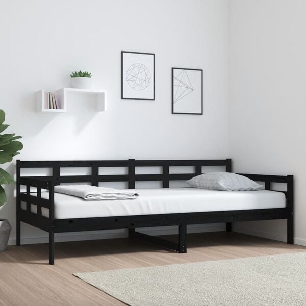 vidaXL Sof&aacute;-cama 90x200 cm madeira de pinho maci&ccedil;a preto