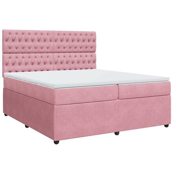 vidaXL Cama com molas/colch&atilde;o 200x200 cm veludo rosa