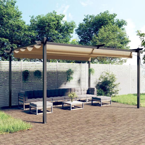 vidaXL Gazebo de jardim com telhado retrátil 4x3 m cinza-acastanhado