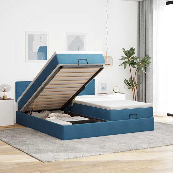 vidaXL Estrutura cama otomana colch&otilde;es 180x200 cm veludo azul escuro