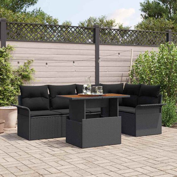vidaXL Conjunto de Sof&aacute; de Jardim 6 pcs Preto Rattan Sint&eacute;tico