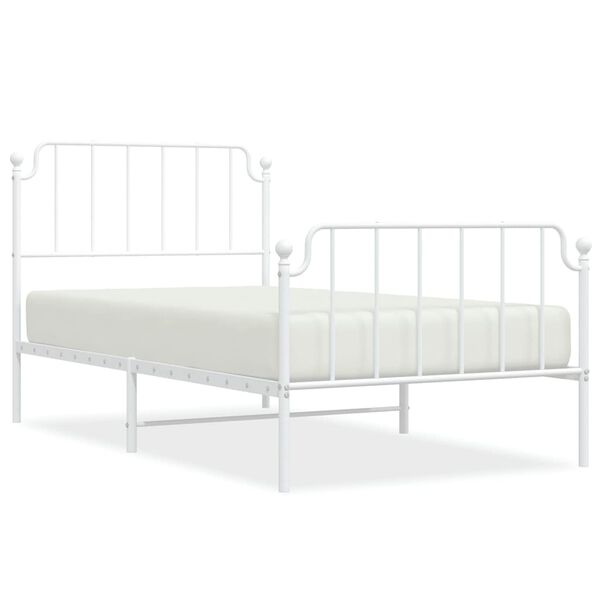 vidaXL Estrutura de cama com cabeceira e p&eacute;s 100x190 cm metal branco