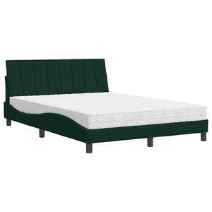 vidaXL Cama com colchão Hanko 140x190 cm veludo verde-escuro