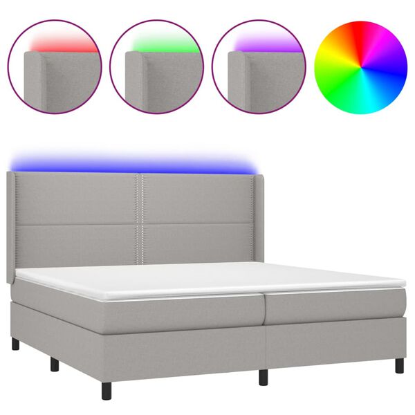 vidaXL Cama box spring c/ colch&atilde;o e LED 200x200 cm tecido cinza-claro
