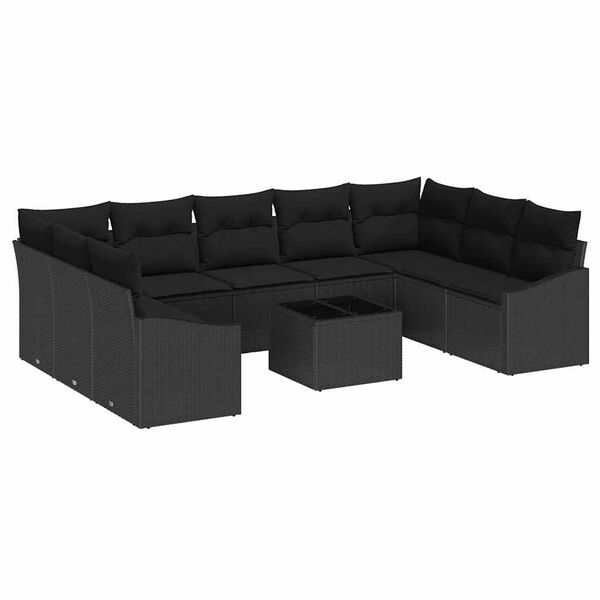 vidaXL Conjunto de Sofá de Jardim com almofada 9 pcs Preto vime PE